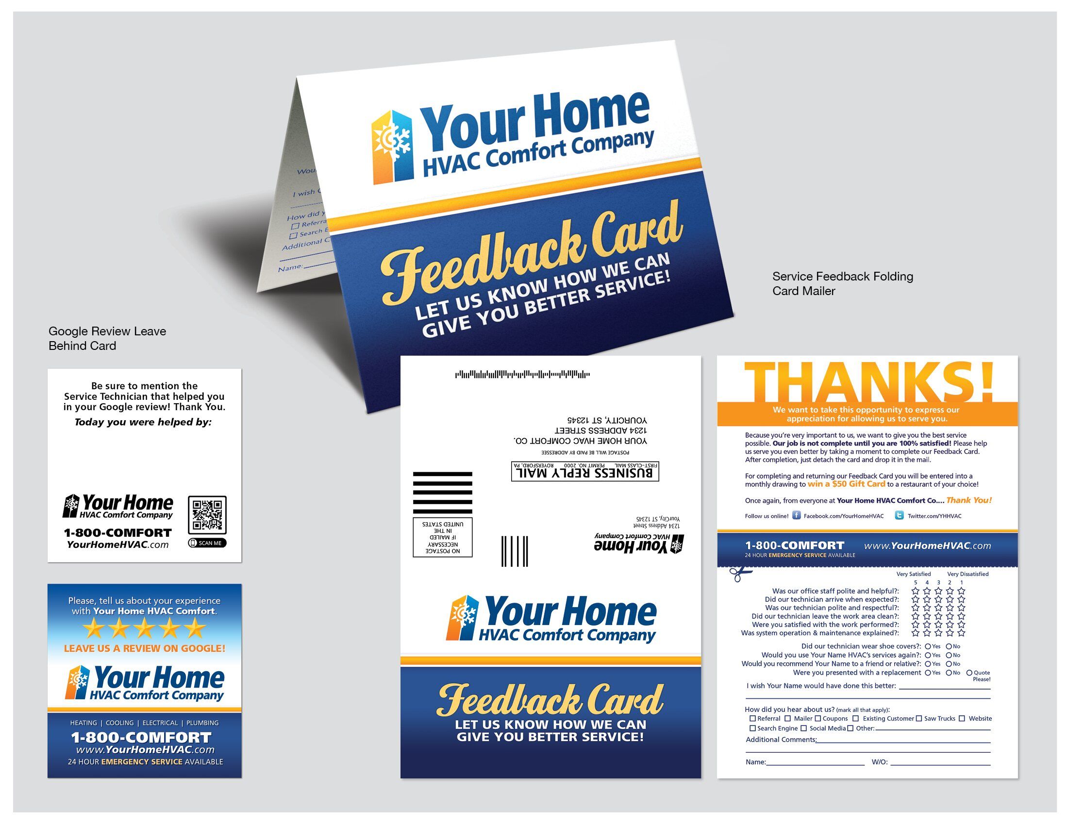 Google review leave-behind card and feedback card mailer
